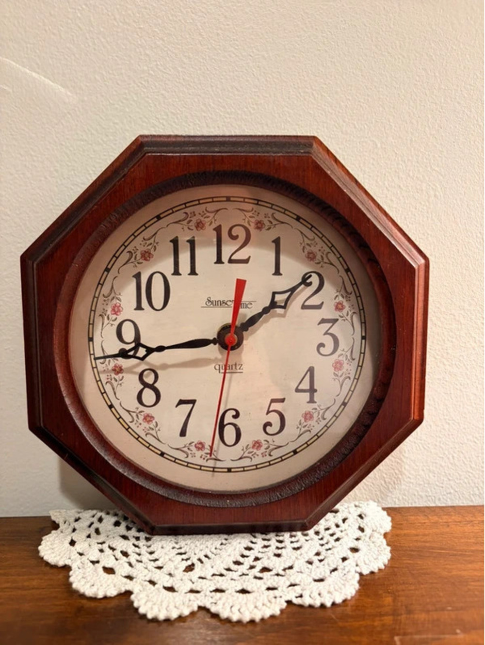 Sunset Time Octagonal Wood Wall Clock | Floral Quartz Clock | Tested Working